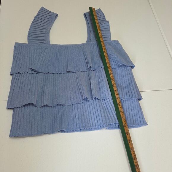 J. Crew  Ruffle Top blue Pleated Tiered Tank Top blouse Woman's Size Large - Picture 6 of 8